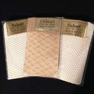 3 Pr. Vintage 60s Thigh-Hi Fishnet/Textured Tights